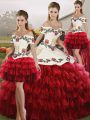 Artistic Off The Shoulder Sleeveless Lace Up Quinceanera Gowns Wine Red Organza