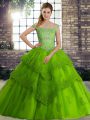 Superior Green Off The Shoulder Lace Up Beading and Lace Quinceanera Dress Brush Train Sleeveless