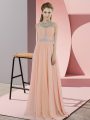Affordable Scoop Sleeveless Zipper Mother Of The Bride Dress Peach Chiffon
