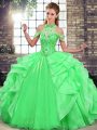 Smart Green Lace Up Halter Top Beading and Ruffles Quinceanera Dresses Organza Sleeveless