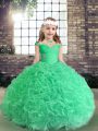 Apple Green Sleeveless Floor Length Beading Lace Up Little Girls Pageant Dress