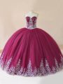 Modest Tulle Sleeveless Floor Length Quinceanera Dress and Embroidery