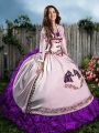 Fantastic Satin Sweetheart Sleeveless Lace Up Embroidery and Ruffles Sweet 16 Quinceanera Dress in Purple