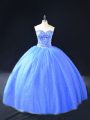 Fine Blue Lace Up Quinceanera Dresses Beading Sleeveless Floor Length
