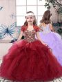 Tulle Straps Sleeveless Lace Up Beading Little Girls Pageant Dress Wholesale in Red
