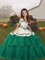 Tulle Sleeveless Floor Length Pageant Dress for Womens and Embroidery and Ruffled Layers
