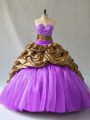 Fantastic V-neck Sleeveless Sweet 16 Quinceanera Dress Floor Length Beading and Pick Ups Lavender Organza and Printed