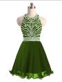Mini Length Lace Up Party Dresses Olive Green for Prom and Party with Beading