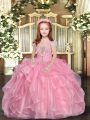Affordable Floor Length Lace Up Pageant Gowns Baby Pink for Party and Wedding Party with Beading