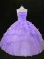 Perfect Lavender Ball Gowns Sleeveless Organza Floor Length Beading and Ruffles Quince Ball Gowns