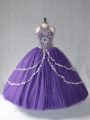 Fantastic Purple Sleeveless Floor Length Beading Lace Up Quinceanera Dress