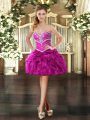 Fuchsia Ball Gowns Sweetheart Sleeveless Organza Mini Length Lace Up Beading and Ruffles Prom Evening Gown