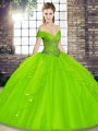 Beautiful Tulle Sleeveless Floor Length Quinceanera Dress and Beading and Ruffles