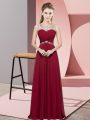 Red Empire Beading Juniors Party Dress Backless Chiffon Sleeveless Floor Length