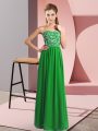 Green Lace Up Beading Sleeveless Floor Length