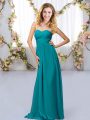 Teal Sleeveless Chiffon Criss Cross Quinceanera Court Dresses for Wedding Party