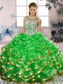 Ball Gowns Quince Ball Gowns Green Scoop Organza Sleeveless Floor Length Lace Up