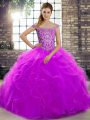 Pretty Off The Shoulder Sleeveless Brush Train Lace Up Quinceanera Gowns Purple Tulle