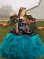 Latest Teal Lace Up Straps Embroidery and Ruffles Little Girl Pageant Dress Tulle Sleeveless