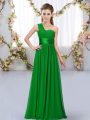 Pretty Dark Green Empire Belt Wedding Party Dress Lace Up Chiffon Sleeveless Floor Length