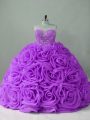 High Quality Lavender Lace Up Quince Ball Gowns Beading Sleeveless Brush Train