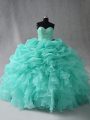 Cheap Aqua Blue Lace Up 15th Birthday Dress Beading and Ruffles and Pick Ups Sleeveless Floor Length