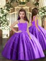 Purple Neckline Beading Kids Formal Wear Sleeveless Lace Up