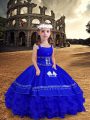 Royal Blue Sleeveless Satin and Organza Zipper Kids Formal Wear for Wedding Party