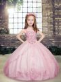 Glorious Lilac Lace Up Child Pageant Dress Beading Sleeveless Floor Length