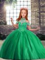Sleeveless Tulle Floor Length Lace Up Kids Pageant Dress in Green with Beading