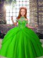 Ball Gowns Little Girl Pageant Gowns Green Halter Top Tulle Sleeveless Floor Length Lace Up