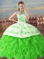 Lace Up Quince Ball Gowns for Sweet 16 and Quinceanera with Embroidery and Ruffles Court Train
