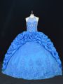 Delicate Beading and Appliques and Embroidery and Pick Ups Sweet 16 Dresses Blue Lace Up Sleeveless Floor Length