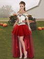 Clearance Off The Shoulder Sleeveless Lace Up Dress for Prom Wine Red Tulle