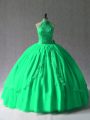 Green Lace Lace Up Halter Top Sleeveless Floor Length Sweet 16 Quinceanera Dress Appliques