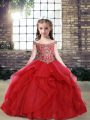 Red Lace Up Off The Shoulder Beading and Ruffles Kids Formal Wear Tulle Sleeveless