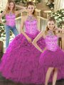 Hot Selling Halter Top Sleeveless Lace Up Quinceanera Gowns Fuchsia Organza