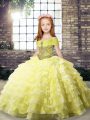 Yellow Girls Pageant Dresses Straps Sleeveless Brush Train Lace Up
