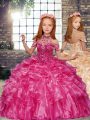 Sleeveless Beading and Ruffles Lace Up Little Girls Pageant Dress
