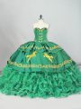 Best Green Sweetheart Lace Up Embroidery and Ruffled Layers Quinceanera Dress Brush Train Sleeveless