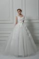 White Sleeveless Brush Train Lace and Appliques and Belt and Hand Made Flower Wedding Dresses