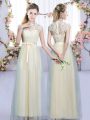 Trendy Champagne High-neck Zipper Lace and Bowknot Quinceanera Court of Honor Dress Cap Sleeves