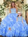Organza Scoop Sleeveless Zipper Lace and Ruffled Layers Sweet 16 Quinceanera Dress in Light Blue