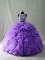 Lavender Ball Gowns Beading and Ruffles Ball Gown Prom Dress Zipper Organza and Sequined Sleeveless Floor Length