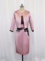 Pink Column/Sheath Lace and Appliques Mother Of The Bride Dress Zipper Satin Long Sleeves Mini Length