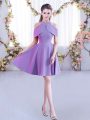 Extravagant Short Sleeves Mini Length Ruching Zipper Quinceanera Court of Honor Dress with Lavender