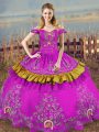 Purple Organza Lace Up Sweet 16 Quinceanera Dress Sleeveless Floor Length Embroidery