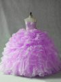 Elegant Lilac Lace Up Strapless Beading and Ruffles and Pick Ups Quinceanera Dress Organza Sleeveless Brush Train