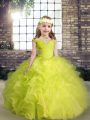 Sleeveless Lace Up Floor Length Beading and Ruffles Pageant Gowns