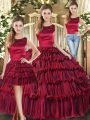 On Sale Wine Red Sweet 16 Dress Military Ball and Sweet 16 and Quinceanera with Ruffled Layers Scoop Sleeveless Lace Up